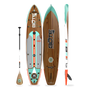 Top, side, and bottom view of the HD 12′ Classic Mangrove Paddle Board with paddle