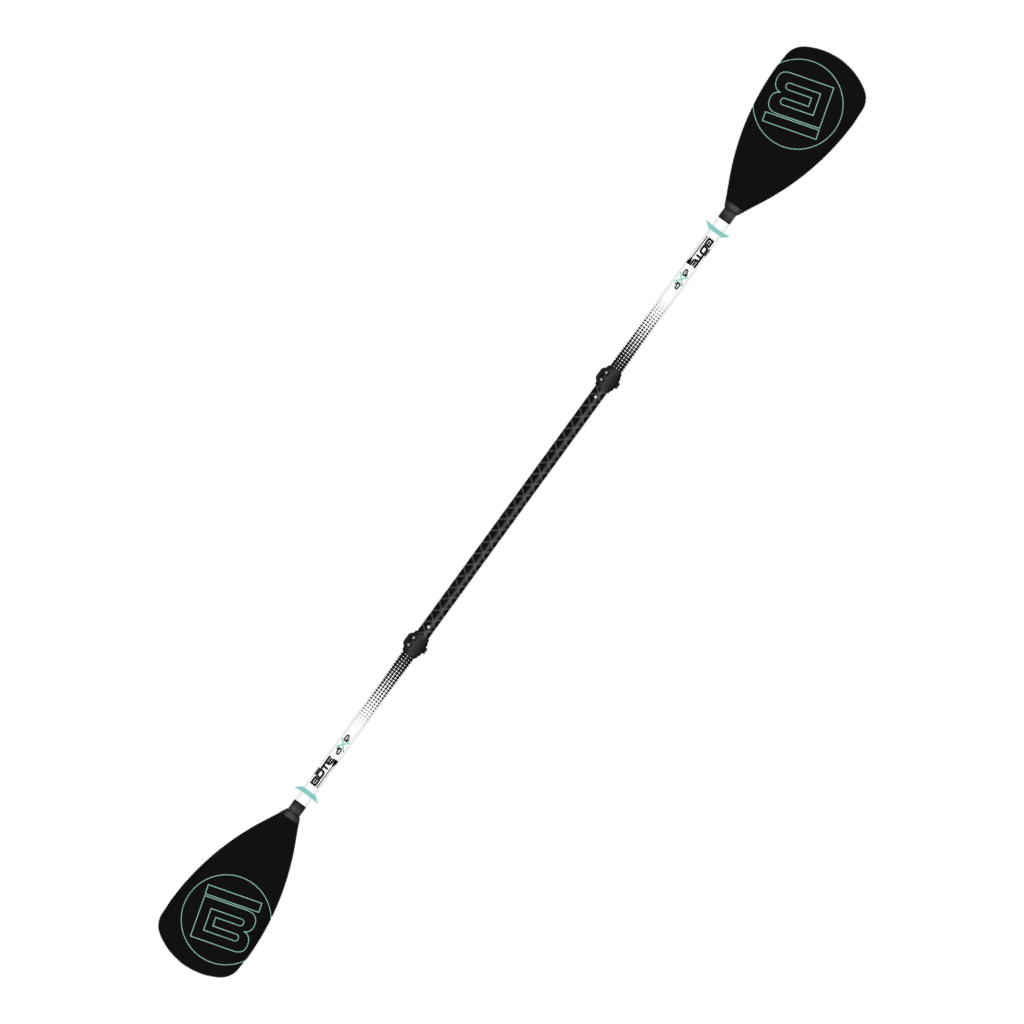 Angled view of the Kayak Configuration of the 4-Piece Hybrid Adjustable Aluminum Paddle Black