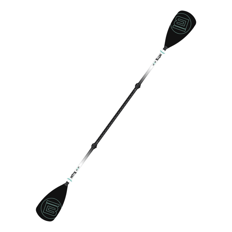 Angled view of the Kayak Configuration of the 4-Piece Hybrid Adjustable Aluminum Paddle Black