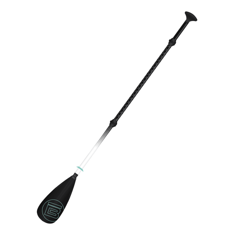 Angled view of the SUP configuration of the 4-Piece Kids Hybrid Fiberglass SUP Paddle Black